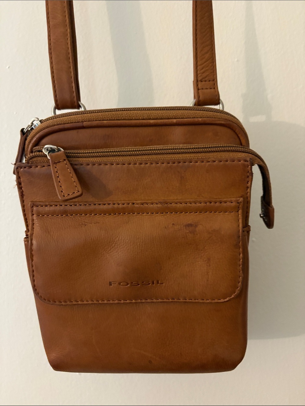 Fossil Brown Leather Compact Messenger Bag